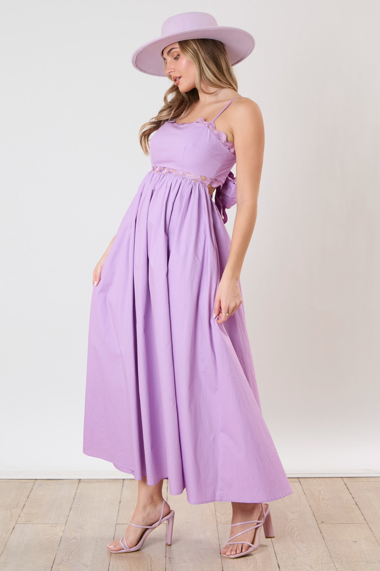 Lavender Scalloped Trim Cutout Back Maxi Dress