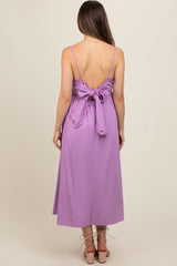 Lavender Scalloped Trim Cutout Back Maternity Maxi Dress