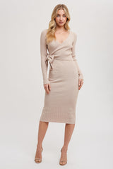 Beige Long Sleeve Fitted Dress