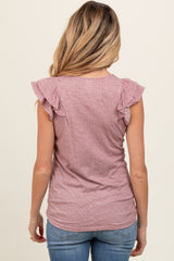 Mauve Heathered Ruffle Cap Sleeve Maternity Top