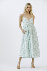 Mint Green Floral Eyelet V-Neck Maternity Midi Dress