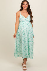 Mint Green Floral Eyelet V-Neck Maternity Midi Dress