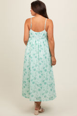 Mint Green Floral Eyelet V-Neck Maternity Midi Dress