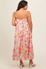 Multi Color Floral Button Front V-Neck Maternity Midi Dress