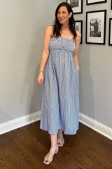 Blue Bartlett Striped Smocked Midi Dress