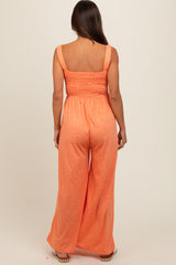 Orange Smocked Wide Leg Maternity Jumpsuit