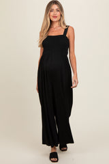 Black Smocked Wide Leg Maternity Jumpsuit