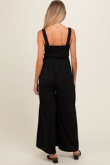 Black Smocked Wide Leg Maternity Jumpsuit