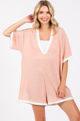 Peach Contrast Knit Romper