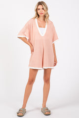 Peach Contrast Knit Romper