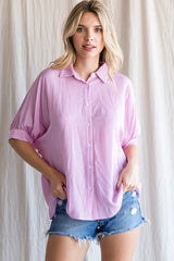 Pink Satin Button Up Top