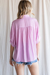 Pink Satin Button Up Top