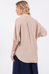 Beige Linen Dolman Half Sleeve Button Down Top