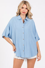 Light Blue Linen Dolman Half Sleeve Button Down Maternity Top