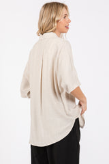 Cream Linen Dolman Half Sleeve Button Down Top