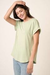 Light Olive Rolled Cuff Short Sleeve Top