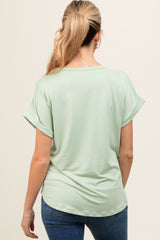 Light Olive Rolled Cuff Maternity Short Sleeve Top