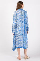 Royal Blue Floral Open Front Cover Up