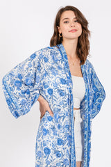 Royal Blue Floral Open Front Cover Up