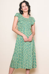 Green Floral Smocked Maternity Midi Dress