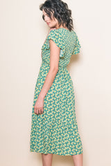 Green Floral Smocked Midi Dress