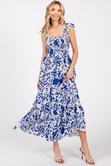 Royal Blue Ruffle Sleeve Tiered Maternity Maxi Dress