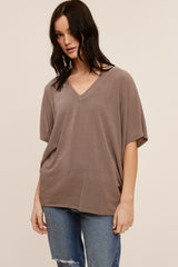 Mocha V-Neck Crepe Knit Top