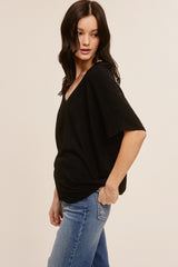 Black V-Neck Crepe Knit Top