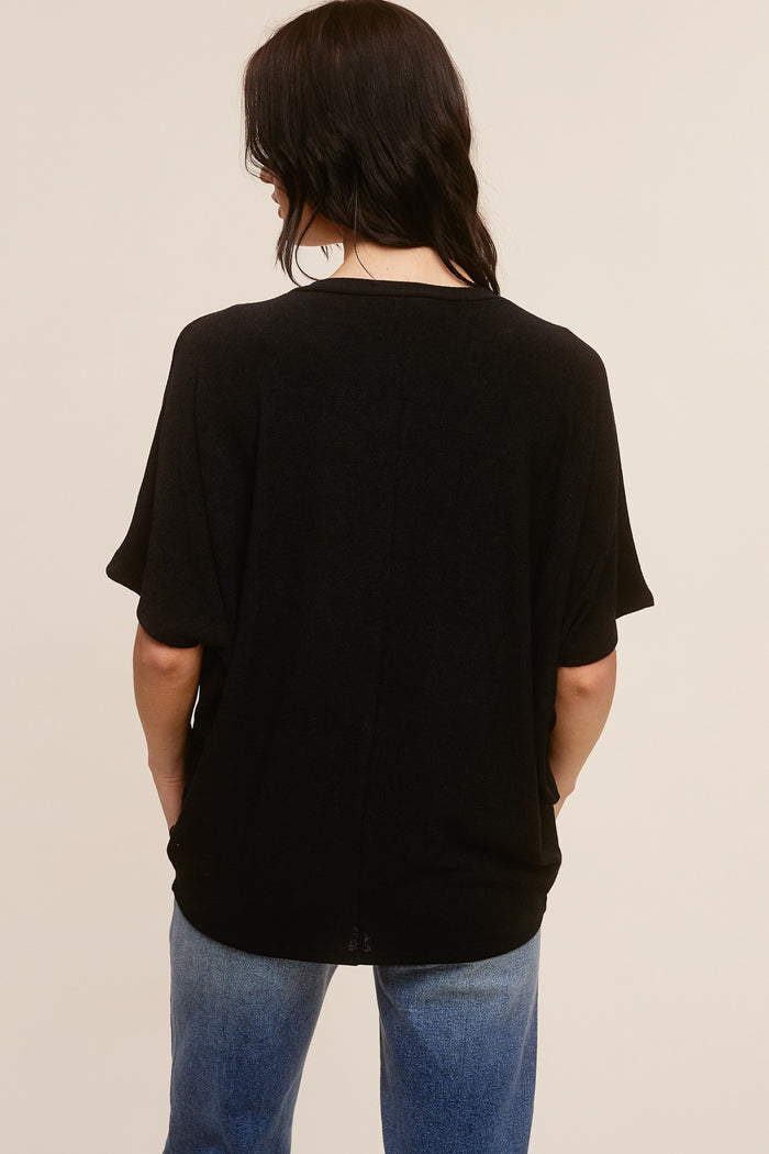 Black V-Neck Crepe Knit Top