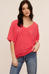 Coral V-Neck Crepe Knit Maternity Top