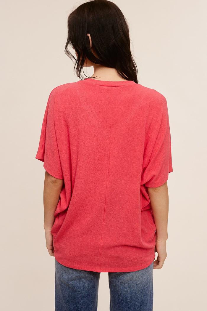 Coral V-Neck Crepe Knit Top