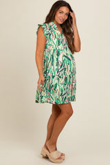 Green Printed Ruffle Sleeve Maternity Dress