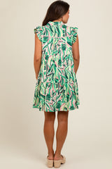 Green Printed Ruffle Sleeve Maternity Dress