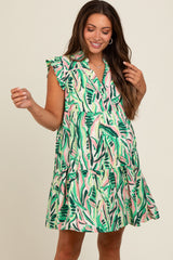 Green Printed Ruffle Sleeve Maternity Dress