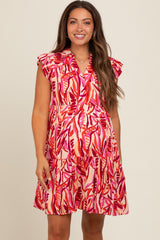 Red Printed Ruffle Sleeve Maternity Dress