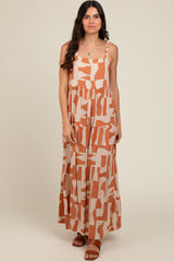 Camel Printed Tiered Maxi Dress