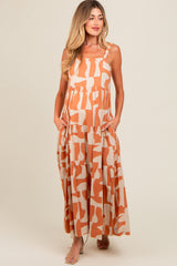 Camel Printed Tiered Maternity Maxi Dress