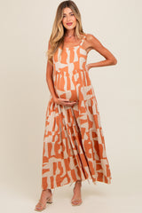 Camel Printed Tiered Maternity Maxi Dress