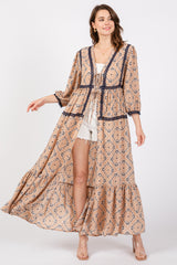 Beige Printed Tie Front Kimono Maternity Dress