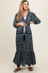 Teal Printed Tie Front Kimono Maternity Dress