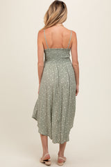 Light Olive Cinched Tie Front Maternity Midi Dress