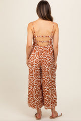 Camel Printed Wide Leg Maternity Jumpsuit