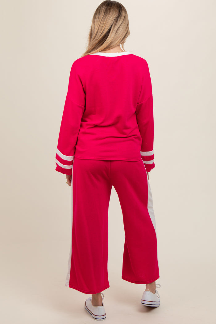 Fuchsia Striped Long Sleeve Maternity Set
