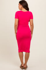 Coral Square Neck Belted Maternity Midi Dress