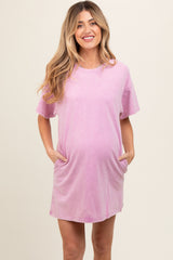 Pink Short Sleeve Side Pocket Maternity Dress