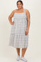 Ivory Plaid Shoulder Tie Plus Midi Dress