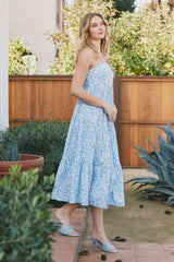 Light Blue Floral Cutout Tie Back Maternity Midi Dress