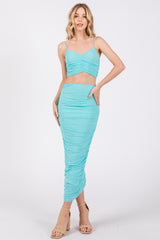 Aqua Rhinestone Crop Top and Skirt Set