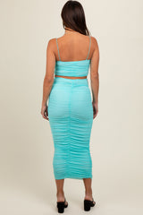 Aqua Rhinestone Crop Top and Skirt Maternity Set
