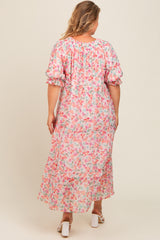 Light Pink Floral Front Tie Button Up Maternity Plus Maxi Dress